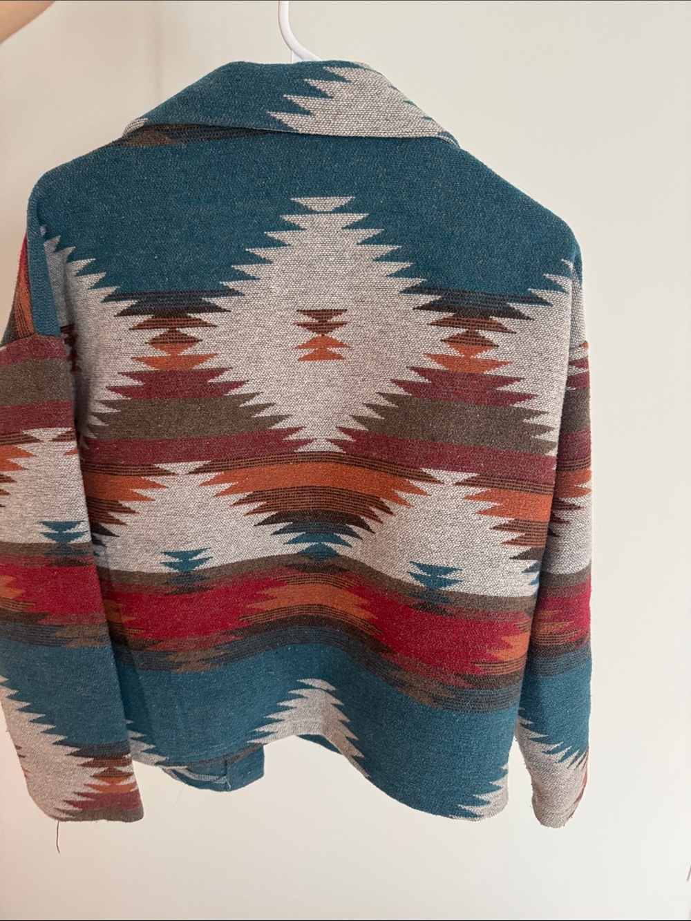 Aztec-Pattern Button Front Button Jacket in Teal, Rust & Cream - Picture 2 of 2